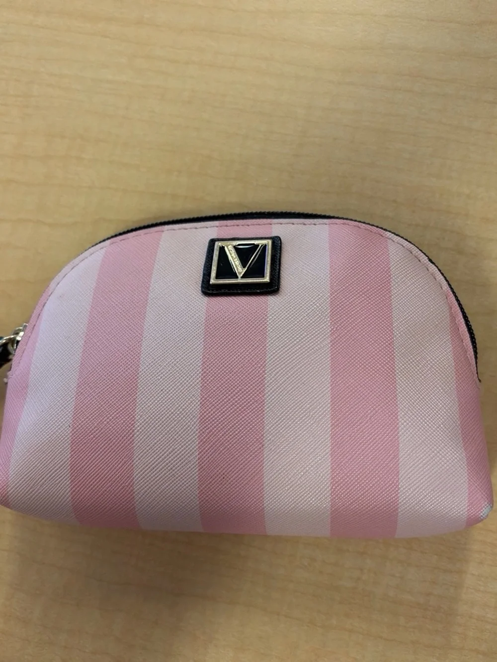 Victoria's Secret Pink Striped Cosmetic Case with Logo Plaque